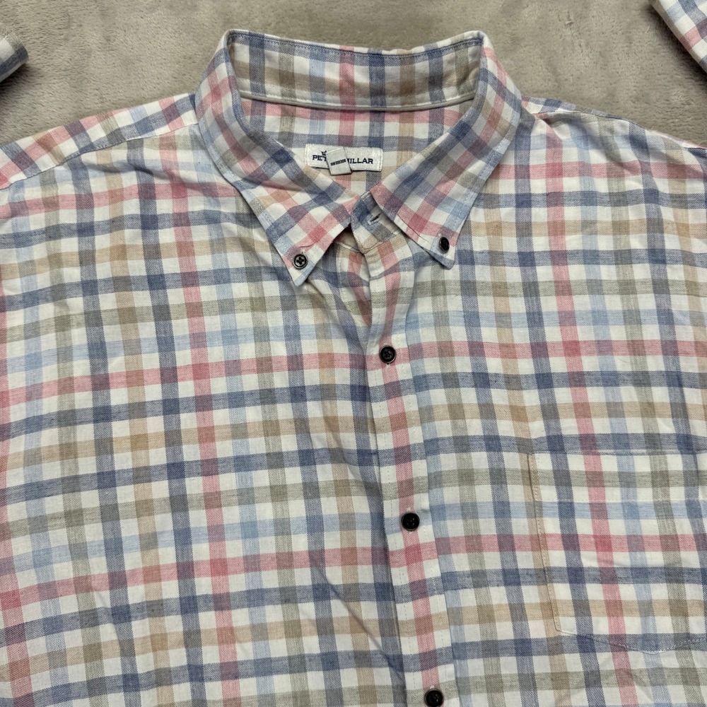 Peter Millar Shirt Men's 2XL White Button Down Shirt Plaid Checkered Long Sleeve - Picture 6 of 13